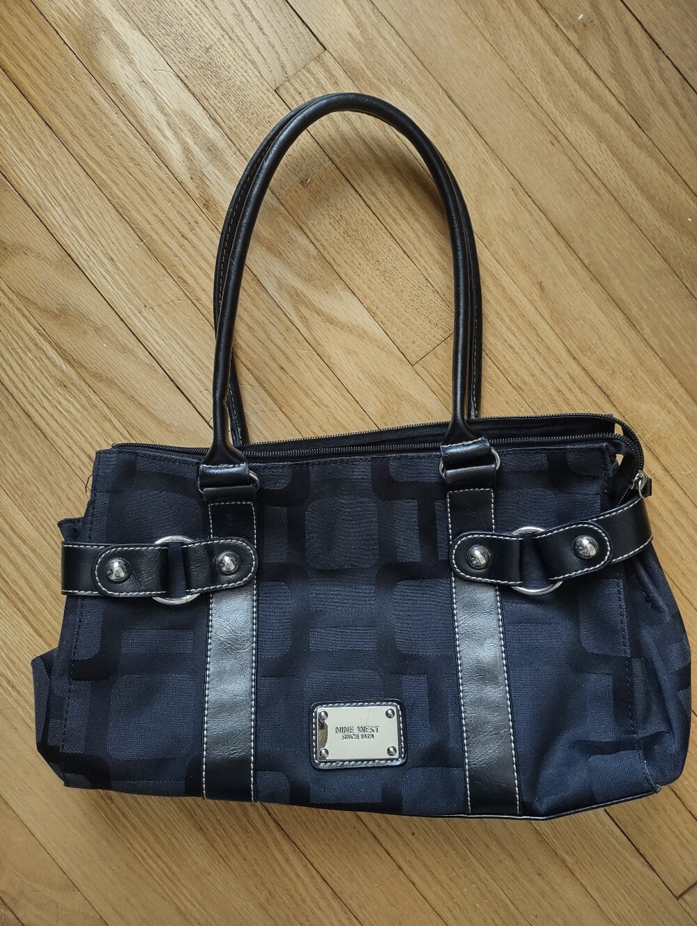 Nine West Black Shoulder Tote with Buckle Accents